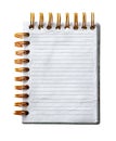 Open Spiral Notebook with Lined Pages and Gold Binding on White notepad journal Royalty Free Stock Photo