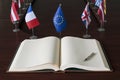 Open spread book, fountain pen, EU (European Unio Royalty Free Stock Photo