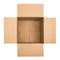 Open square cardboard box isolated on white background