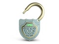 Open steel digital lock with dial 3d render on blue gadient Royalty Free Stock Photo