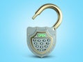 Open steel digital lock with dial 3d render on blue gadient Royalty Free Stock Photo