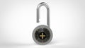 Open steel padlock with figures on white background 3d rendering image