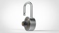 Open steel padlock with figures on white background 3d rendering image