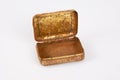 Open steel rusty old small metal box Vintage golden color