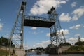 Steel vertical lifting bridge over the Gouwe Canal at Boskoop in the Netherlands,