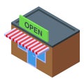 Open street shop icon isometric vector. Closed changed day