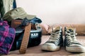 Open suitcase on bed packing Royalty Free Stock Photo