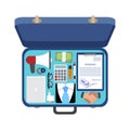 Open the suitcase of a businessman, vector illustration Royalty Free Stock Photo