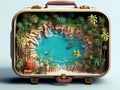 Open suitcase with exotic sea destination, summer vacation travel time, AI generated Royalty Free Stock Photo