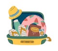 Open suitcase full of clothes flat icon Royalty Free Stock Photo