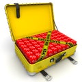 Open suitcase full of discounts. Financial concept