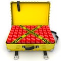 Open suitcase full of discounts. Financial concept