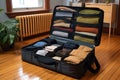 open suitcase revealing organized packing cubes