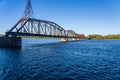 Open swing span of Louisiana Railroad bridge in Missouri Royalty Free Stock Photo