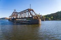 Open swing span of Louisiana Railroad bridge in Missouri Royalty Free Stock Photo