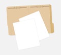 Open tabbed kraft file folder with interior document holder  mock-up Royalty Free Stock Photo