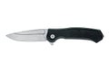 Open tactical folding knife with a black textured handle isolated on a white back Royalty Free Stock Photo