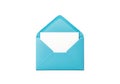 Open teal envelope with white paper inside on white background Royalty Free Stock Photo