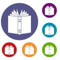 Open thick book icons set