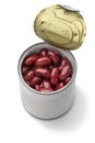 Open tin can with preserved kidney beans on white background Royalty Free Stock Photo