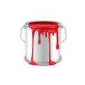 Open tin can with spilled red paint. Royalty Free Stock Photo