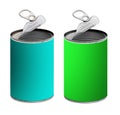 Open tin cans,green and turquoise - isolated