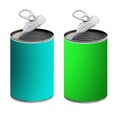 Open tin cans,green and turquoise - isolated Royalty Free Stock Photo