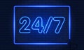 Open 24 to 7 Hours Neon Light on Brick Wall. Vector Illustration. 24 Hours Night Club. Bar Neon Sign. Blue. Vector Royalty Free Stock Photo