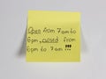 Open from 7 am to 6 pm, closed from 6 pm to 7 am,yellow sticker on the door fridge magnet Royalty Free Stock Photo