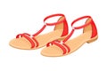 Open Toe Shoes or Peep-toes on Flat Sole as Summer Women Clothing Vector Illustration