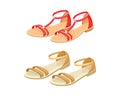 Open Toe Shoes or Peep-toes on Flat Sole as Summer Women Clothing Vector Set