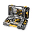 Open tool kit with assorted hand tools and accessories Royalty Free Stock Photo