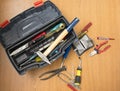 Open toolbox, small portable vice screwdriver tools for repair