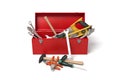 Open toolbox with visible hand tools Royalty Free Stock Photo