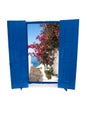 Open traditional Greek blue window on Mykonos island Royalty Free Stock Photo