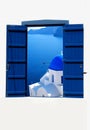 Open traditional Greek blue window on Santorini island