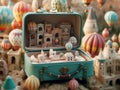 Open travel suitcase with Cappadocia hot air balloons in it, perfect vacation adventure destination in Turkey, AI generated Royalty Free Stock Photo