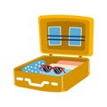 Open travel suitcase with clothes and sun glasses, icon, travel illustration Royalty Free Stock Photo