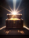 Open treasure chest with a brilliant array of light