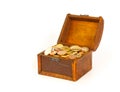 Open treasure chest with euro coins