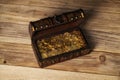 Open treasure chest filled with gold coins. Royalty Free Stock Photo
