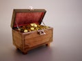 Open treasure chest full of gold isolated on white background. 3D illustration Royalty Free Stock Photo