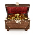 Open treasure chest full of gold isolated on white background. 3D illustration Royalty Free Stock Photo