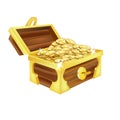 Open treasure chest with gold isolated