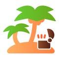 Open treasure chest on island flat icon. Tropical island with palm color icons in trendy flat style. Island with ancient Royalty Free Stock Photo