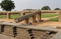 Open troughs for water supply from the Tungabhadra River to the reservoir Pushkarni, Hampi, India.