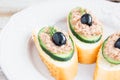 Open tuna sandwiches with cucumber point of view