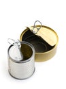 Open two empty tin cans on a white background Royalty Free Stock Photo