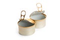 Open two empty tin cans on a white background Royalty Free Stock Photo