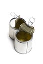Open two empty tin cans on a white background Royalty Free Stock Photo